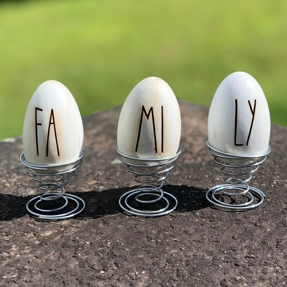 “FAMILY” Farmhouse Wood Egg with Stand Decor Set - Picture 6 of 7